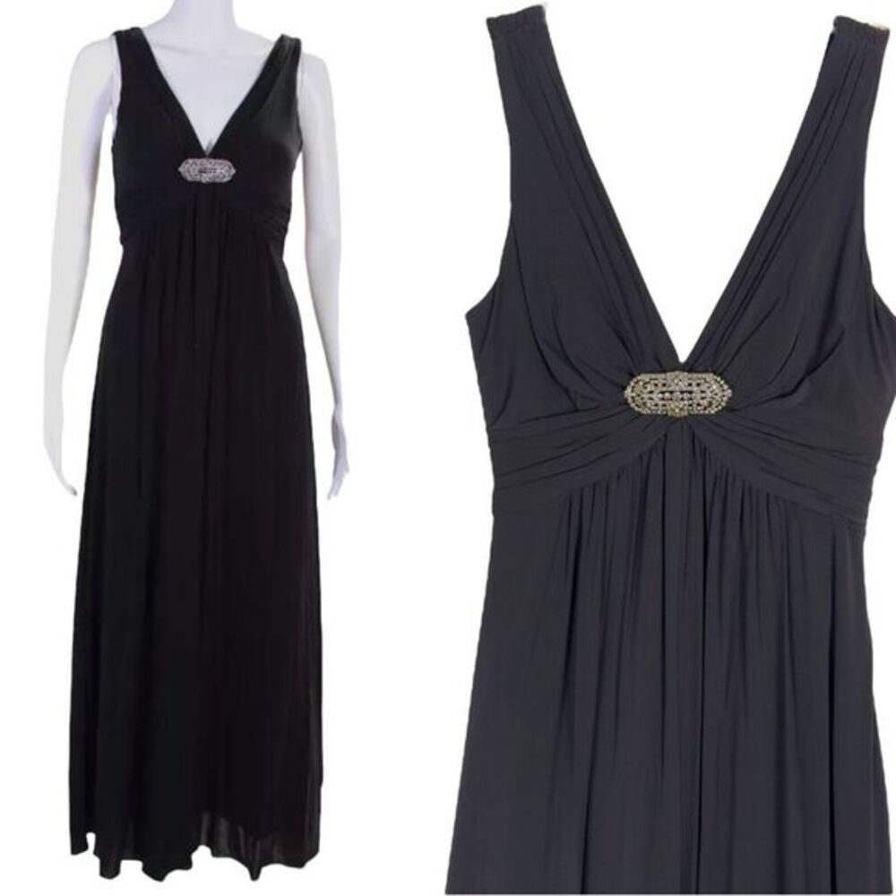 BCBGMAXAZRIA Black Ruched Maxi Dress Gown XS Jersey Ruched Formal Black Tie LBD